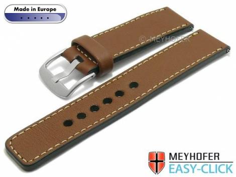 Meyhofer EASY-CLICK watch strap -Burgau- 22mm brown leather smooth surface light stitching (width of buckle 22 mm) - Bild vergrern 