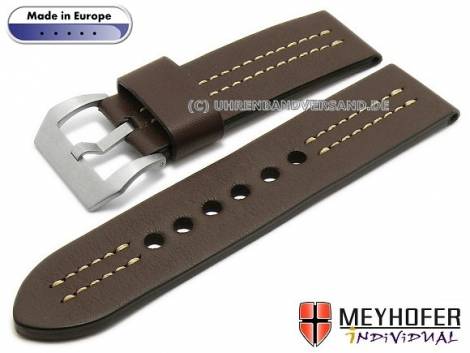 Watch strap -Krakau- 22mm dark brown leather robust light double stitching by MEYHOFER (width of buckle 22 mm) - Bild vergrern 