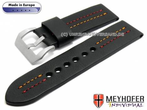 Watch strap -Krakau Special- 26mm black leather robust orange/red double stitching by MEYHOFER (width of buckle 26 mm) - Bild vergrern 