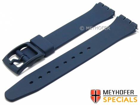 Watch strap -Baytown- 17mm dark blue synthetics smooth suitable for SWATCH by MEYHOFER (width of buckle 16 mm) - Bild vergr��ern 