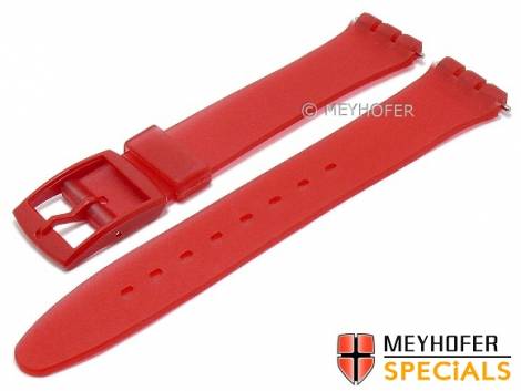 Watch strap -Baytown- 17mm red synthetics smooth suitable for SWATCH by MEYHOFER (width of buckle 16 mm) - Bild vergr��ern 