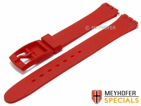 Watch strap -Dearborn- 12mm red synthetics smooth suitable for SWATCH by MEYHOFER (width of buckle 12 mm) - Bild vergr��ern 