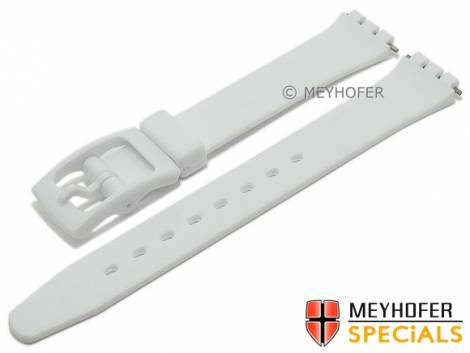 Watch strap -Dearborn- 12mm white synthetics smooth suitable for SWATCH by MEYHOFER (width of buckle 12 mm) - Bild vergr��ern 