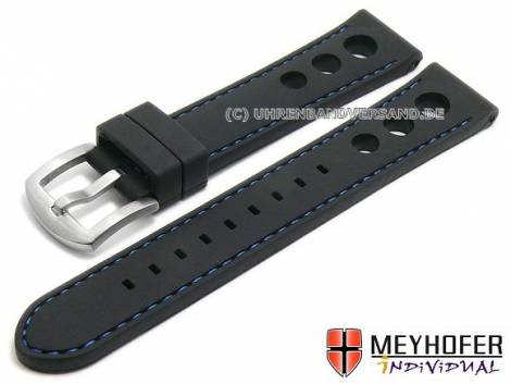 Watch strap -Bergamo- 20mm black silicone racing look blue stitching by MEYHOFER (width of buckle 18 mm) - Bild vergrern 