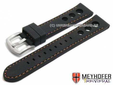 Watch strap -Bergamo- 22mm black silicone racing look orange stitching by MEYHOFER (width of buckle 20 mm) - Bild vergr��ern 