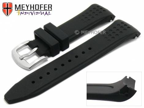 Watch strap -Stockton- 24mm black silicone sporty with curved ends by MEYHOFER (width of buckle 22 mm) - Bild vergrern 