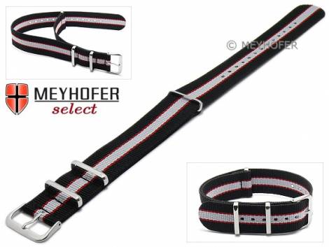 Watch strap -Pittsburgh- 20mm black synthtic/textile red white stripes NATO style one-piece strap by MEYHOFER - Bild vergrern 