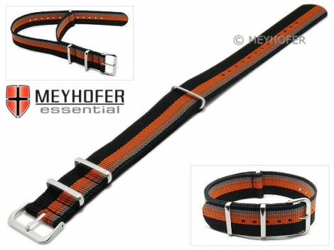 Watch strap -Lexington- 20mm black synthtic/textile grey orange stripes NATO style one-piece strap by MEYHOFER - Bild vergr��ern 