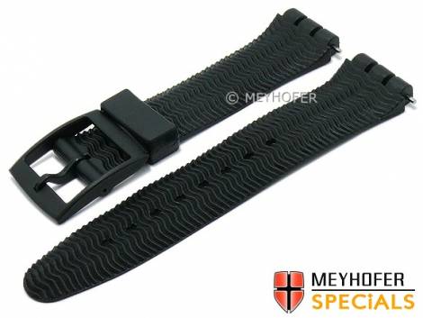 Watch strap -Pearland- 19mm black synthetics wave structure suitable for SWATCH by MEYHOFER (width of buckle 20 mm) - Bild vergr��ern 