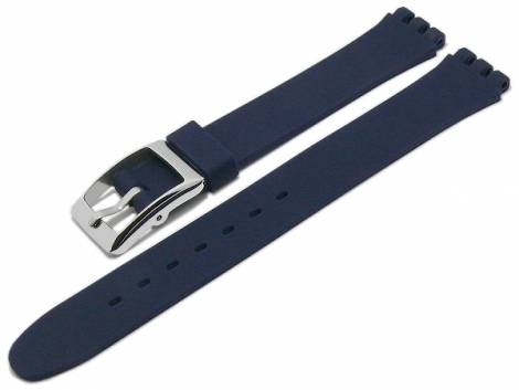 Watch strap -Huntley- 12mm dark blue synthetics smooth suitable for SWATCH by MEYHOFER (width of buckle 12 mm) - Bild vergr��ern 