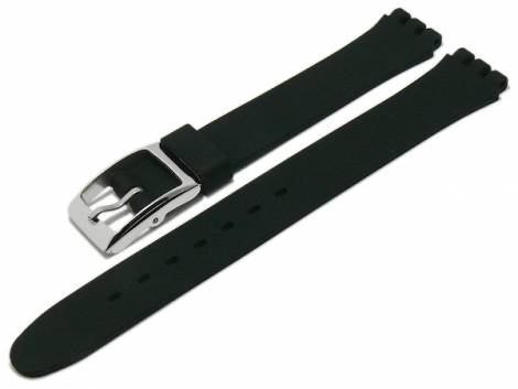 Watch strap -Huntley- 12mm black synthetics smooth suitable for SWATCH by MEYHOFER (width of buckle 12 mm) - Bild vergrern 