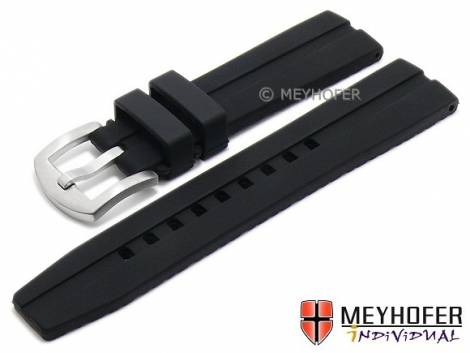 Watch strap -Varese- 24mm black silicone with groove matt by MEYHOFER (width of buckle 22 mm) - Bild vergr��ern 