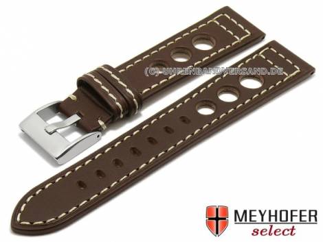 Watch strap -Pergusa- 24mm dark brown leather racing look light stitching by MEYHOFER (width of buckle 22 mm) - Bild vergr��ern 