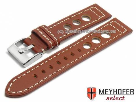 Watch strap -Pergusa- 24mm brown leather racing look light stitching by MEYHOFER (width of buckle 22 mm) - Bild vergr��ern 