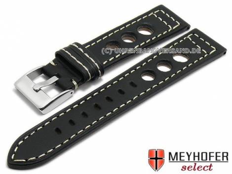 Watch strap -Pergusa- 20mm black leather racing look light stitching by MEYHOFER (width of buckle 18 mm) - Bild vergr��ern 