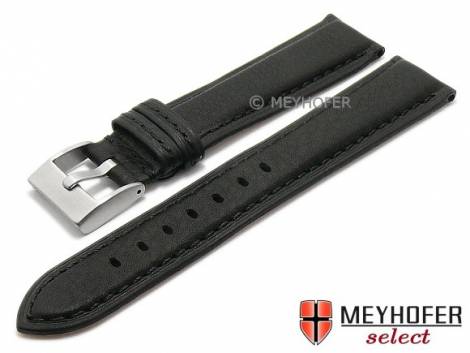 Watch strap -Aguada- 24mm black leather smooth stitched by MEYHOFER (width of buckle 22 mm) - Bild vergr��ern 