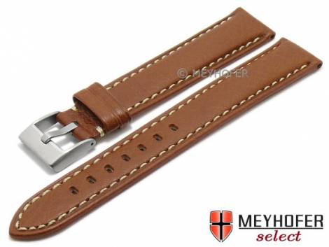 Watch strap XL -San Jos�- 18mm light brown leather grained light stitching by MEYHOFER (width of buckle 16 mm) - Bild vergr��ern 