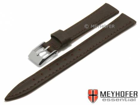 Watch strap -Sonora- 12mm dark brown leather smooth stitched by MEYHOFER (width of buckle 10 mm) - Bild vergr��ern 