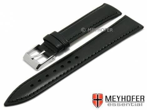 Watch strap -Sonora- 20mm black leather smooth stitched by MEYHOFER (width of buckle 16 mm) - Bild vergr��ern 