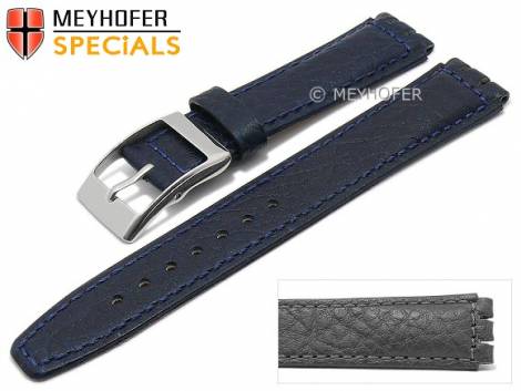 Watch strap -Hanford- 17mm dark blue leather grained suitable for SWATCH by MEYHOFER (width of buckle 18 mm) - Bild vergr��ern 