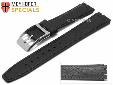 Watch strap -Hanford- 17mm black leather grained suitable for SWATCH by MEYHOFER (width of buckle 18 mm) - Bild vergr��ern 