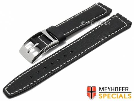 Watch strap -Escanaba- 17mm black leather grained suitable for SWATCH by MEYHOFER (width of buckle 18 mm) - Bild vergr��ern 