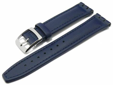 Watch strap -Beloit- 19mm dark blue leather smooth suitable for SWATCH by MEYHOFER (width of buckle 20 mm) - Bild vergr��ern 