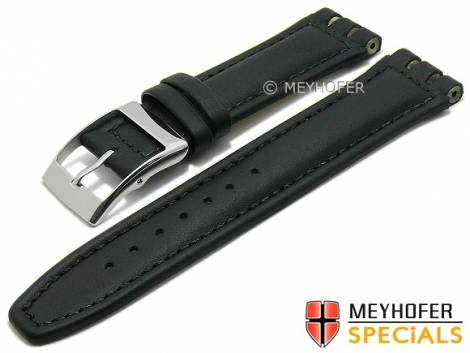 Watch strap -Beloit- 19mm black leather smooth suitable for SWATCH by MEYHOFER (width of buckle 20 mm) - Bild vergr��ern 