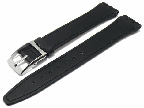 Watch strap -Cedarburg- 17mm black leather smooth suitable for SWATCH by MEYHOFER (width of buckle 16 mm) - Bild vergr��ern 