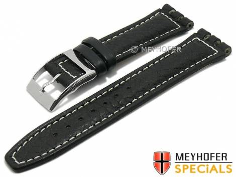 Watch strap -Fitchburg- 19mm black leather grained suitable for SWATCH by MEYHOFER (width of buckle 20 mm) - Bild vergr��ern 
