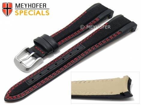 Watch strap -Turlock- 20mm black leather/cordura red double stitching for Rolex by MEYHOFER - Bild vergr��ern 