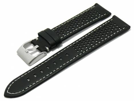 Watch strap -Batesville- 24mm black leather racing look light stitching by MEYHOFER (width of buckle 22 mm) - Bild vergr��ern 