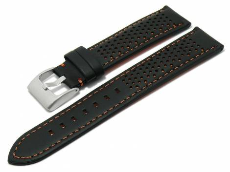 Watch strap -Batesville- 24mm black leather racing look orange stitching by MEYHOFER (width of buckle 22 mm) - Bild vergr��ern 