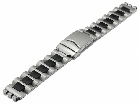 Watch strap -Lynwood- 17mm black/silver stainless steel/synthetic suitable for SWATCH by MEYHOFER - Bild vergr��ern 
