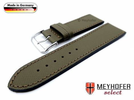 Watch strap -Westerland- 24mm oliv green leather with structure stitched MEYHOFER (width of buckle 22 mm) - Bild vergrern 