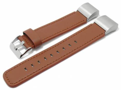 Watch strap 18mm brown leather easy change spring bars with adapter suitable for FITBIT Charge 2 Tracker - Bild vergrern 