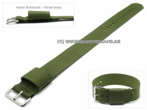 Watch strap 20mm olive green textile wide nylon loop US military one-piece strap - Bild vergr��ern 
