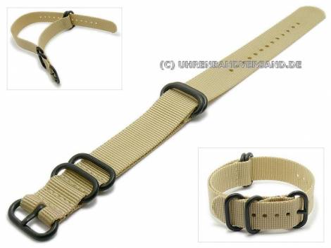 Watch strap 20mm beige textile black buckle 4 metal loops one-piece strap - Bild vergr��ern 
