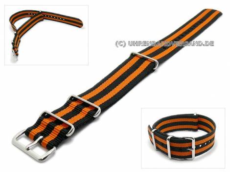 Watch strap 20mm black with orange stripes textile NATO one-piece strap - Bild vergr��ern 