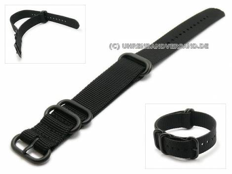 Watch strap 24mm black textile black buckle 4 metal loops one-piece strap - Bild vergr��ern 