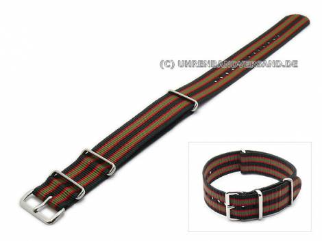 Watch strap 20mm black/olive red stripes textile NATO one-piece strap - Bild vergr��ern 