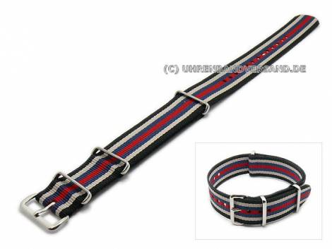 Watch strap 22mm black/beige with blue and red stripes textile NATO one-piece strap - Bild vergr��ern 