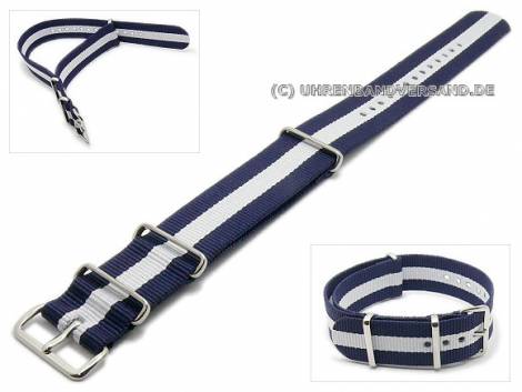 Watch strap 22mm dark blue textile with white stripe NATO one-piece strap - Bild vergr��ern 