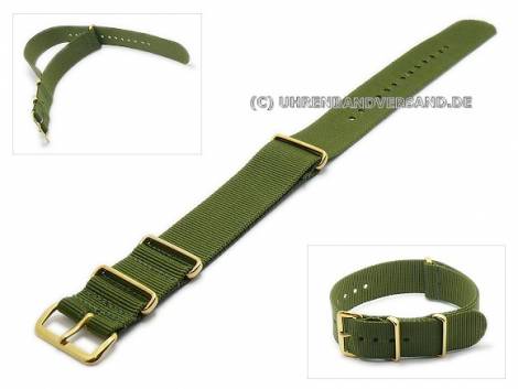 Watch strap 22mm olive green textile golden buckle NATO one-piece strap - Bild vergr��ern 