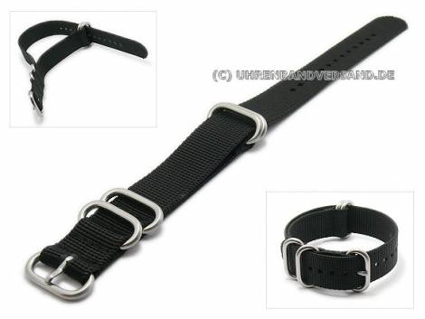 Watch strap 24mm black textile 4 metal loops one-piece strap - Bild vergr��ern 