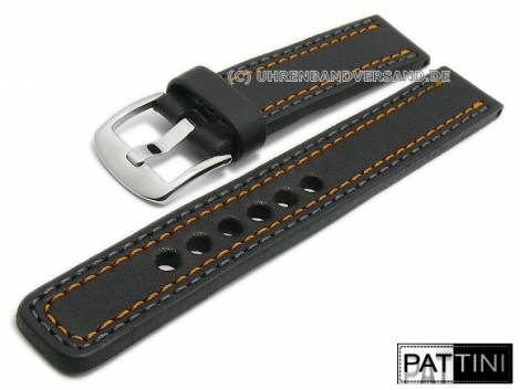 Watch strap 19mm black leather matt robust graphite/orange double stitching by PATTINI (width of buckle 20 mm) - Bild vergrern 