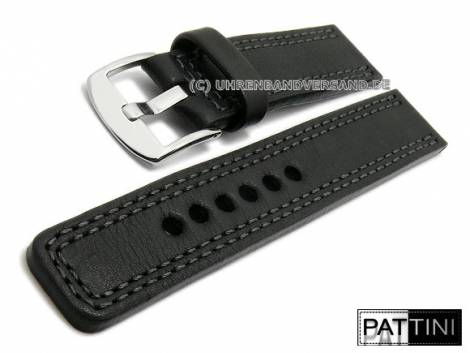Watch strap 21mm black leather matt robust graphite double stitching by PATTINI (width of buckle 22 mm) - Bild vergrern 