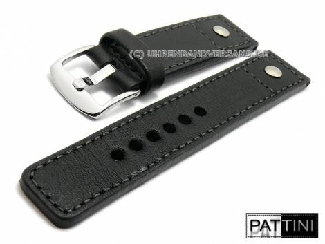 Watch strap 22mm black leather with one rivet graphite stitching by PATTINI (width of buckle 22 mm) - Bild vergr��ern 