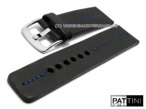 Watch strap 26mm black leather robust matt blue central stitching line by PATTINI (width of buckle 26 mm) - Bild vergrern 