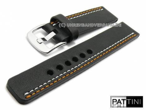 Watch strap 19mm black leather robust orange/white double stitching by PATTINI (width of buckle 20 mm) - Bild vergr��ern 
